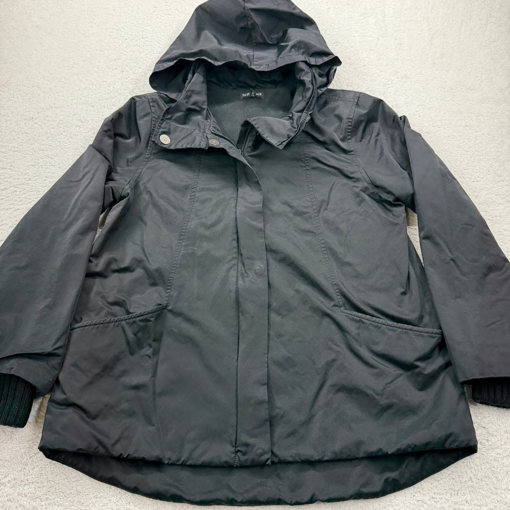 Eileen Fisher Black Hooded Water Resistant Jacket Size Medium